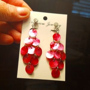 Clip Earrings - Magenta Hanging Discs